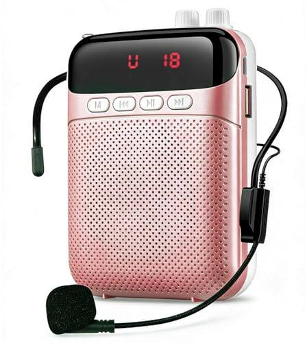 Bluetooth Sprachverstärker, Persönlicher Sprachverstärker mit kabelgebundenem Mikrofon,2400mAh Wiederaufladbare Tragbarer Lautsprecher PA System für Lehrer/Schulung/Treffen/Tour/Leitfaden((Rose)