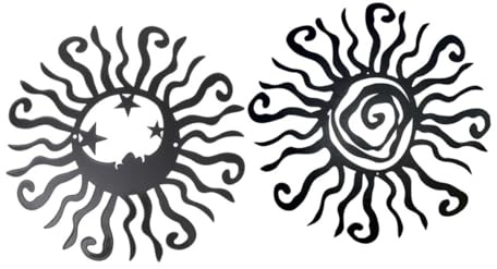 Sosoport 2st Solväggkonst i Metall Hängande Solväggdekoration Utomhus Väggornament Järn Solväggprydnad För Trädgård Och Hem Spiral Mån-sol Design