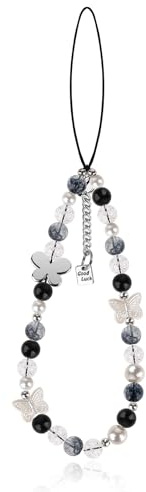 Y2K Beaded Phone Bracelet Lanyard Butterfly Wrist Strap Cute Charms Aesthetic Handmade Flower Wrist Beads Chain for Women