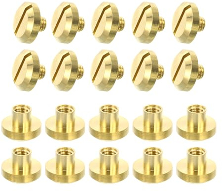 QUARKZMAN 10 Juegos de Remaches de Tornillo de Latón 4 mm Remaches de Clavo de Poste de Unión de Tornillo Cóncavo para Manualidades En Cuero
