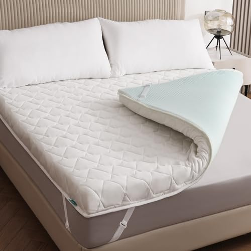 Foamula Surmatelas en mousse à mémoire de forme en gel de 7,6 cm d'épaisseur pour lit simple 99 x 190 cm, frais avec housse amovible en coton tricoté pour soulager les douleurs dorsales, certifié