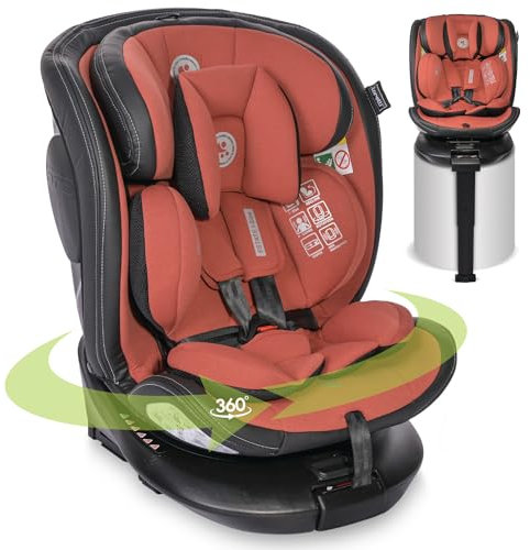 Lorelli Auto Kindersitz Estate mit Isofix Basis und Stützbein, 360 Grad drehbar, 0-36kg Mitwachsender Autositz i-Size 40-150cm, Babysitz ab Geburt, 5-Punkt-Gurt, Einstellbare Kopfstütze, ginger