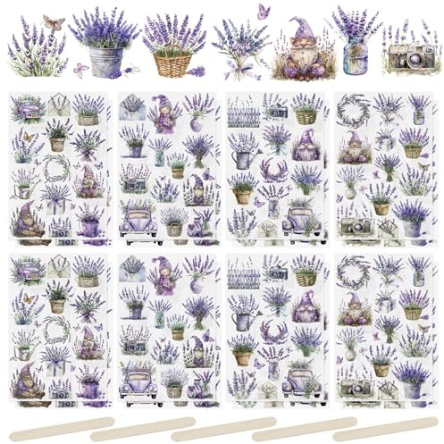 WANDIC 16 Blatt Rubbel-Transferaufkleber, Lila Lavendel-Aufkleber Für Selbstgemachte Scrapbooking-Fotoalben, Möbel, 5.9 * 3.9 Zoll