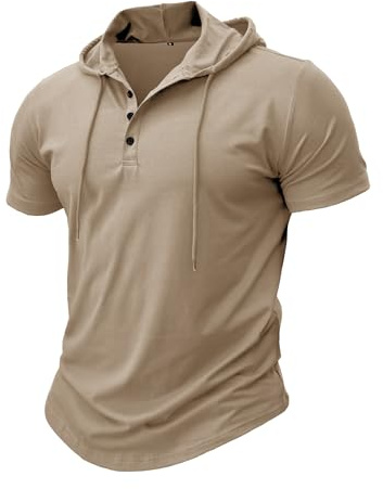 MakingDa Sudadera deportiva de manga corta con capucha para hombre, moderna, para entrenamiento, gimnasio, jersey pullover con capucha, camisa con botones, ajuste muscular, sudadera de verano, ligera