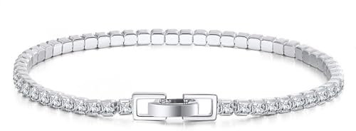 Dsnyu Armband Silber 925, Bracelet Women Elegant Tenniskette Quadratische Form Zirkonia Damen Schmuck Silber Geburtstagsgeschenk