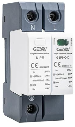 GEYA Överspänningsskydd 20KA-40KA SPD Hem avledare Din Rail Typ (1P+N,AC275V)