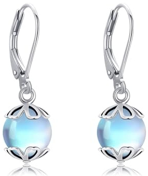 URONE Filigran Kugel Mondstein Ohrringe Silber 925 Mondstein Tropfen Ohrhänger Filigran Schmuck Mondstein Geschenk für Damen