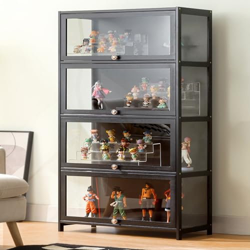 YFWOKSL Vitrine, Kuriositätenvitrine mit Acrylglastür, 1–5-stufige Vitrine, Vitrinen aus natürlichem Bambus für Sammlerstücke, Lagerschrank mit hoher Kapazität und Klapptür, Starke L