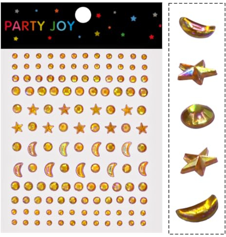 Goldene Glitzersteine Gesicht Festival Tattoos Gesicht Glitzer Edelsteine für Damen Halloween, Musikkarneval, Rave Party Selbstklebend Strasssteine Gesicht Stickers (Gold)