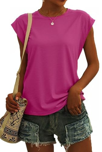 SENBATU Maglietta Canotta Girocollo Senza Maniche da Donna Top Casual Estivi da Donna Tinta Unita Rosa Medium M 38-40