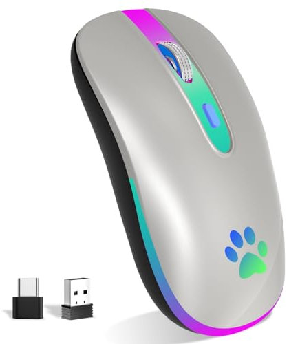 KBCASE Wireless Mouse USB 2.4G Bluetooth Mouse Rechargeable with 7 Colors Backlight 1600 DPI Wireless Gaming Mouse for Laptop, iPad,PC,Mac,Computer,Windows,Tablets,Andriod