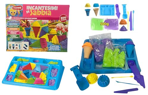 Generico Arena moldeable de 500 g, kit para niños con bandeja para moldes para dulces, cono de helado, accesorios de colores, pasta moldeable