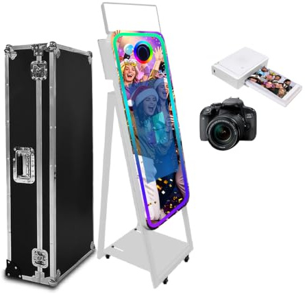 WideMeet Cabine photo magique à écran tactile de 55,9 cm pour appareil photo reflex numérique, selfie de 101,6 cm pour fête de mariage, événement (cabine blanche + appareil photo + imprimante)