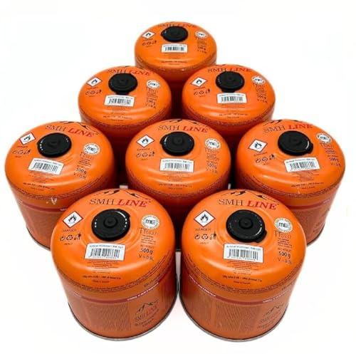 SMH LINE® 8x 500g Schraubkartusche Butan Propan Gas Schraubventil Universalgewinde 7/16 Gaskartuschen Ventil EN 417 Bunsenbrenner Campingkocher Grill Gaskocher Gasheizung Lötbrenner