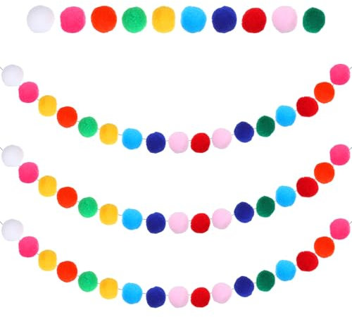 Oruola Lot de 3 guirlandes de pompons et de boules en feutre, décoration colorée pour crèche, fête d'anniversaire et chambre d'enfant