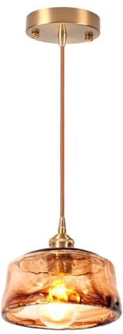 DLGLOLIN Suspension Luminaire Verre, Intérieure Suspendues Vintage, Abat-Jour en Ambre Lustre Salon, E27 Plafonnier pour Chambre Cuisine Salle à Manger