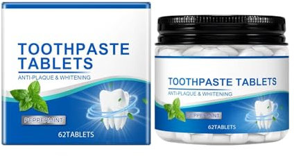 62pcs Mint Toothpaste Tablets with Aloe & Xylitol – Whitening, Foaming Oral Care for Travel & Daily Use (62g, 5.2x5.2x5cm) (A, AX1)