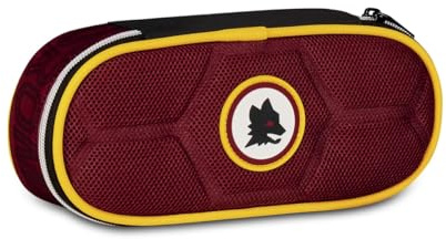 Seven AS Roma Federmäppchen für die Schule Fußball Round Plus, rot, ovales Federmäppchen mit Gummibändern und Tasche für Stifte, Bleistifte und Zubehör, für mittlere und obere Schule, Jungen, rot