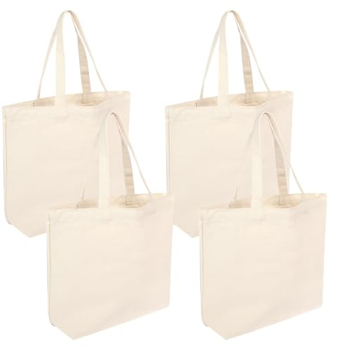 BELIHOME 4 Stück Baumwolltasche, 40 x 35cm Jutebeutel Groß Unbedruckt Stoffbeutel Baumwolle Jutebeutel Tragetasche Wiederverwendbare, Faltbar Baumwollbeutel Einkaufstasche für Wäsche Sport Shopping