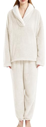 Ausing Pigiama invernale da donna Set Morbido Accogliente Pile 2 Pezzi Pjs Pullover Pantaloni Caldo Peluche Sleepwear Fuzzy Loungewear Ragazze EU XS-XL