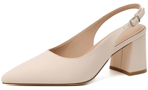 Mostrin Beige Block Slingback Heels for Women Nude Pointed Closed Toe Chunky Heels Office Work Shoes Women's Pumps for Business Casual