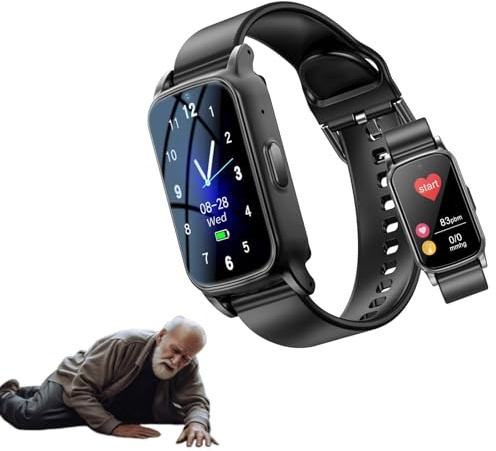 Montre intelligente avec détection de chute pour senior avec SOS et GPS, montre pour personnes âgées avec surveillance de la santé, étanche IP67, bracelet d'alerte d'urgence pour Thanksgiving