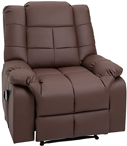 VSOGA Elektrisk TV-fåtölj, lutning 165°, 8 massagepunkter, fjärrkontroll, relaxfåtölj i konstläder, brun, 94 x 99 x 99 cm