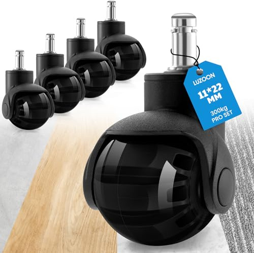LUZOON Kontorsstolshjul set om 5, hjul för kontorsstolar 11 x 22 mm för möbler, parkett för hårda golv, gummihjul, stolhjul, parkettgolv, hårda golv och kakel (svart)