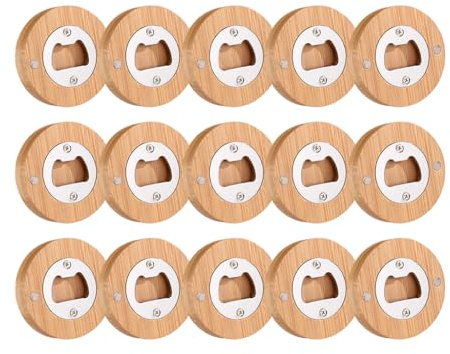 Abiyou 15PCS Décapsuleur Rond en Bois, Décapsuleur en Bois avec Base Magnétique, Ouvre-Bouteille Personnalisé Aimants, décapsuleur en Acier Inoxydable Bambou, pour Mari, Ami, Père, Grand-Père