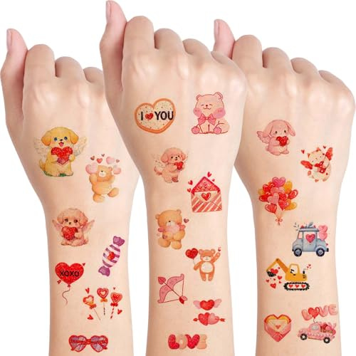 Qpout 10 ark alla hjärtans dag tillfälliga tatueringar för barn – glitter kärlekshjärta tatueringsklistermärken, alla hjärtans dag fest gåva, belöningar i klassrummet