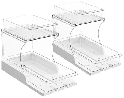 Set da 2 Organizer Bagno Trasparenti a 2 Livelli con Cassetti Estraibili e Base Girevole, Porta Trucchi e Skincare Salvaspazio per Piano Lavabo, Toeletta e Armadietto