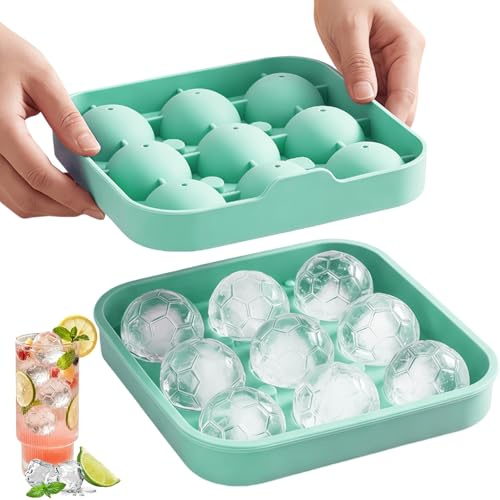 Eiswürfelform Silikon mit Deckel, XXL Eiswürfelbehälter (5.5 cm Kugel), BPA-freie Silikonform für Whisky, Cocktails, Bier und Kaffee – Groß, wiederverwendbar (Fußball 9)