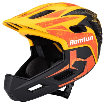 Aomiun Kids Full Face Helmet Detachable Childrens Bike Helmet Youth Protective Gear with Reinforced Chin Bar 18 Vents for Cycling Skateboarding 51-54cm