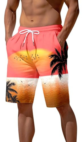Pantaloncini Mare Uomo Corti Costume da Bagno Uomo Hawaiani Shorts Mare con Stampa di Palme Pantaloncini Spiaggia Surf Piscina Beach Shorts Men Taglie Forti Moda