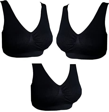 UtopyaUK 3 6 9 Pack Comfort Bra Women Girls Crop Top Seamless Bra Sleep Yoga Bralette Stretch Bras Sports Vest Wireless Post Surgery Bra Wire Free, 3 Black, S