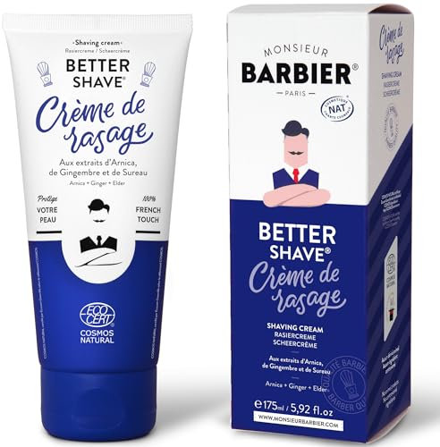 Rasiercreme von Monsieur Barbier, vegan, natürlich und französisch, auf Basis von Arnika, Zypressen & Ingwer | ein dichter und cremiger Rasierschaum | idealer Schutz für empfindliche Haut | 175 ml