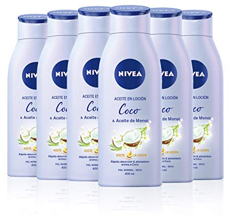 NIVEA Coconut Oil Lotion & Monoi Oil 6 Pack (6 x 400ml), Coconut Scented Body Oil, Moisturizing Body Care Lotion for Dry and Normal Skin