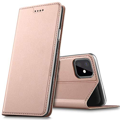 Verco Handyhülle für iPhone 11, Premium Handy Flip Cover für Apple iPhone 11 Hülle [integr. Magnet] Book Case PU Leder Tasche (6,1 Zoll), Rosegold