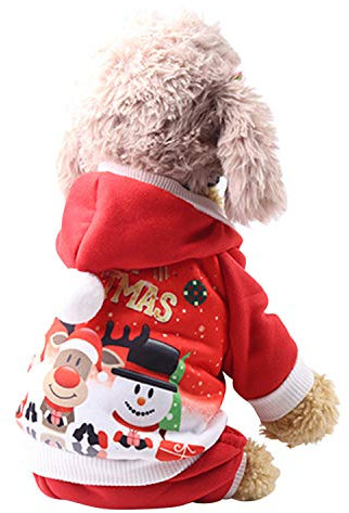 Weihnachten Hundebekleidung Hunde Weihnachtskostüm Haustier Welpen Kostüm Katze Cosplay Weihnachtsmann Rentier Pullover Kapuze Mantel Geschenk (Welpen Bunt Kostüm, XS)