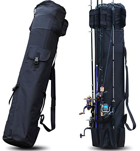 Sougayilang Angelrutentasche aus Segeltuch für Ruten, Organizer, Stangen-Aufbewahrungstasche, Angelruten- und Rollenträger für Reisen, Geschenk für Vater, Freund und Familie, Schwarz, 120 cm, Modern