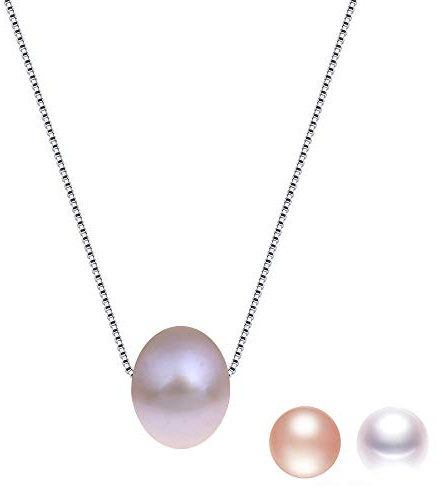 Kim Johanson Damen Perlenkette *Stella* aus 925 Sterling Silber mit einer echten Süßwasser Perle in Weiß, Rosa oder Lila inkl. Schmuckbeutel