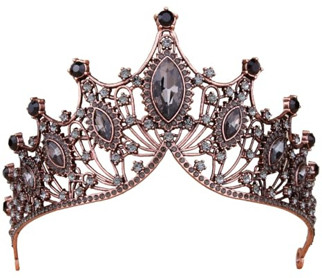 Vofler Crowns for Women, Black Tiaras - Baroque Witch Evil Queen Costume Medieval Renaissance Crystal Headband for Bride Princess Girl Birthday Halloween Cosplay Party Wedding Prom Pageant Homecoming