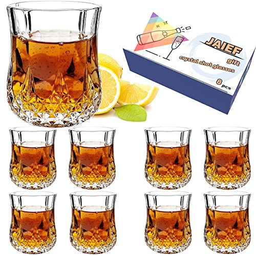 JAIEF 1.7 OZ Tequila Shot Glasses Heavy Base Shot Glass, Crystal Cordial Glasses (8)