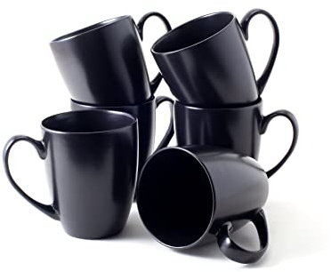 Hanseküche Kaffeebecher Set Groß – Kaffeetassen aus hochwertiger und massiver Keramik, große Henkel, große Becher, Coffee Mug, Tee Kakao, matt, Tassen, Becher (Schwarz, 6er Set)