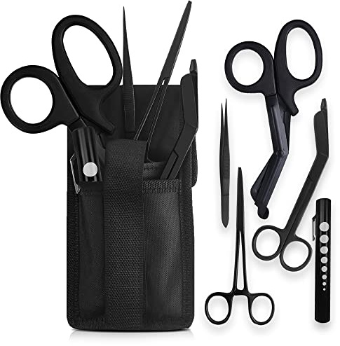 EMS XTRM Quick Response EMT Tactical Medical Tool Kit - Adjustable Belt Pouch, EMT Shears, Bandage Scissor, Forceps, Hemostat, and Pupil Light