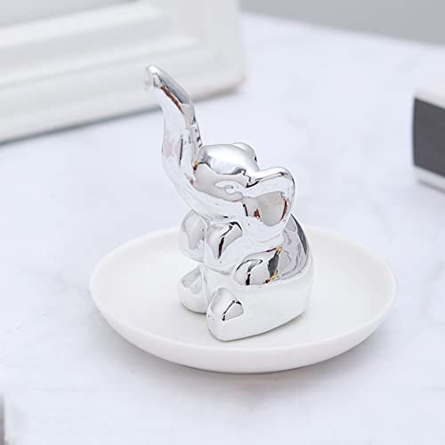 Jiawinng Ringhalter Elefant Ring Dish Schmuckhalter Schmuck Tablett Keramik Ringhalter Für Schmuck Organizer Für Brautjungfer Weihnachten Frauen Mädchen Geburtstagsgeschenk,Silber