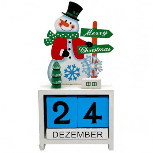 Adventskalender aus Holz, Holzblockkalender Würfelkalender Tischkalender Weihnachte, Countdown bis Weihnachten, Adventskalender ohne Befüllen (Schneemann)