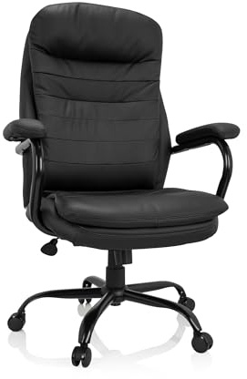 hjh OFFICE 729436 Chefsessel Relax XXL Bürostuhl mit hoher Rückenlehne, belastbar bis 180 kg, gepolstert, PU Schwarz