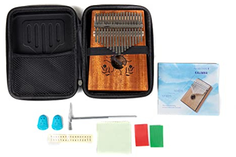 GEWA Kalimba Daumenklavier Mahagoni, Motiv Käfer, 17 Stahlzungen, stimmbar, inkl. Tasche, Stimmhammer, Anleitung 17 Stahlzungen Käfer