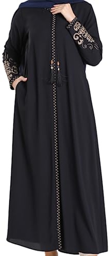 istanbul styles Abaya mit bestickten Ärmeln für Damen, langärmelig, bodenlang, türkisch-islamische Mode (DE/NL/SE/PL, Alphanumerisch, 3XL, Regular, Regular, Navy blau)